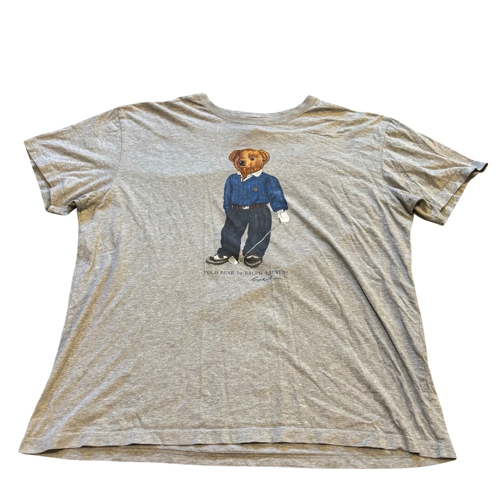 Polo Ralph Lauren Mens Polo Bear Golf Graphic T-Shirt Gray XL Cotton Vintage